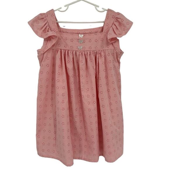 Handmade Girls Pink Eyelet Butterfly Button Dress